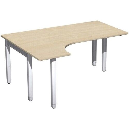 Eckschreibtisch, Ecke links, Füße einseitig verkürzt, 4-Fuß Quadrat Pro, höhenverstellbar, 680-800 x 1.600 x 1.200 mm (HxBxT), Dekor Ahorn