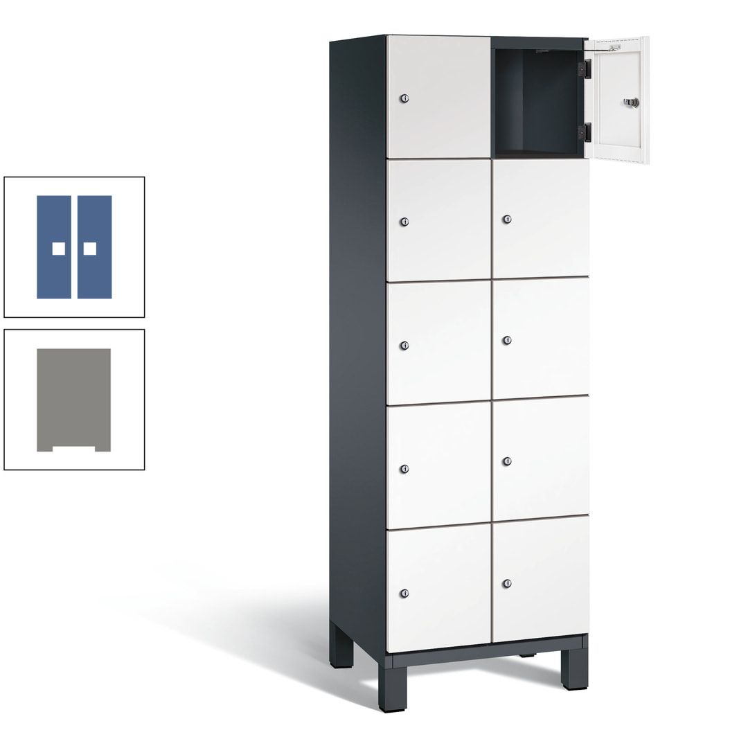 Fächerschrank, Stahlschrank, 10 Fächer, Türöffnungsbegrenzer, Füße, 1.980 x 600 x 525 mm (HxBxT), Korpus anthrazitgrau, Front anthrazitgrau