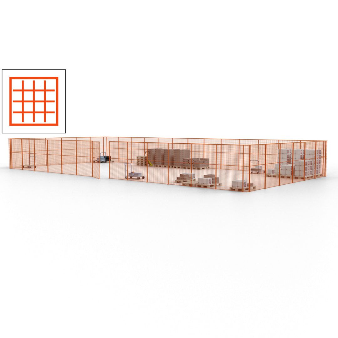 Maschinen Schutzgitter - Hallentrennwand - Sicherheitszaun - Tür - 57 m - 2.200 x 19.900 x 9.400 mm (HxBxT) - enzianblau