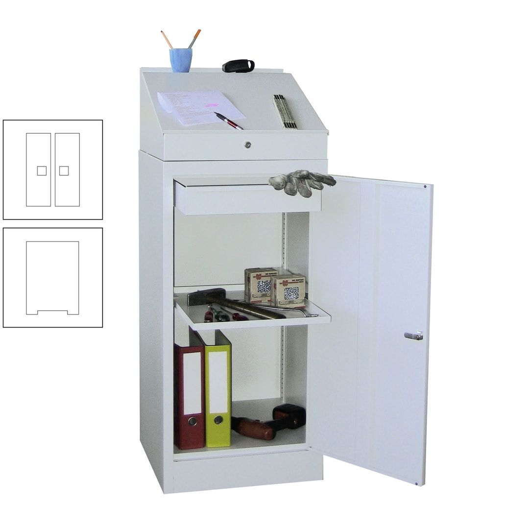Stehpult mit Schrank - Vollblechtür - Zylinderschloss - 1 Einlegeboden, 1 Schublade - 1.270x500x500 mm (HxBxT) - anthrazitgrau