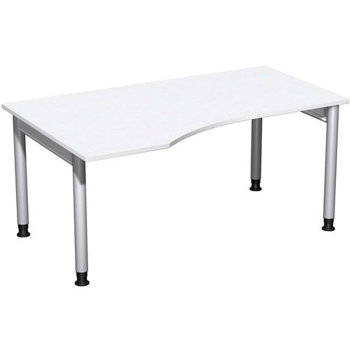 Eckschreibtisch, Ecke links, Füße einseitig verkürzt, 4-Fuß Pro, höhenverstellbar, 680-800 x 1.600 x 1.000 mm (HxBxT), Dekor Ahorn