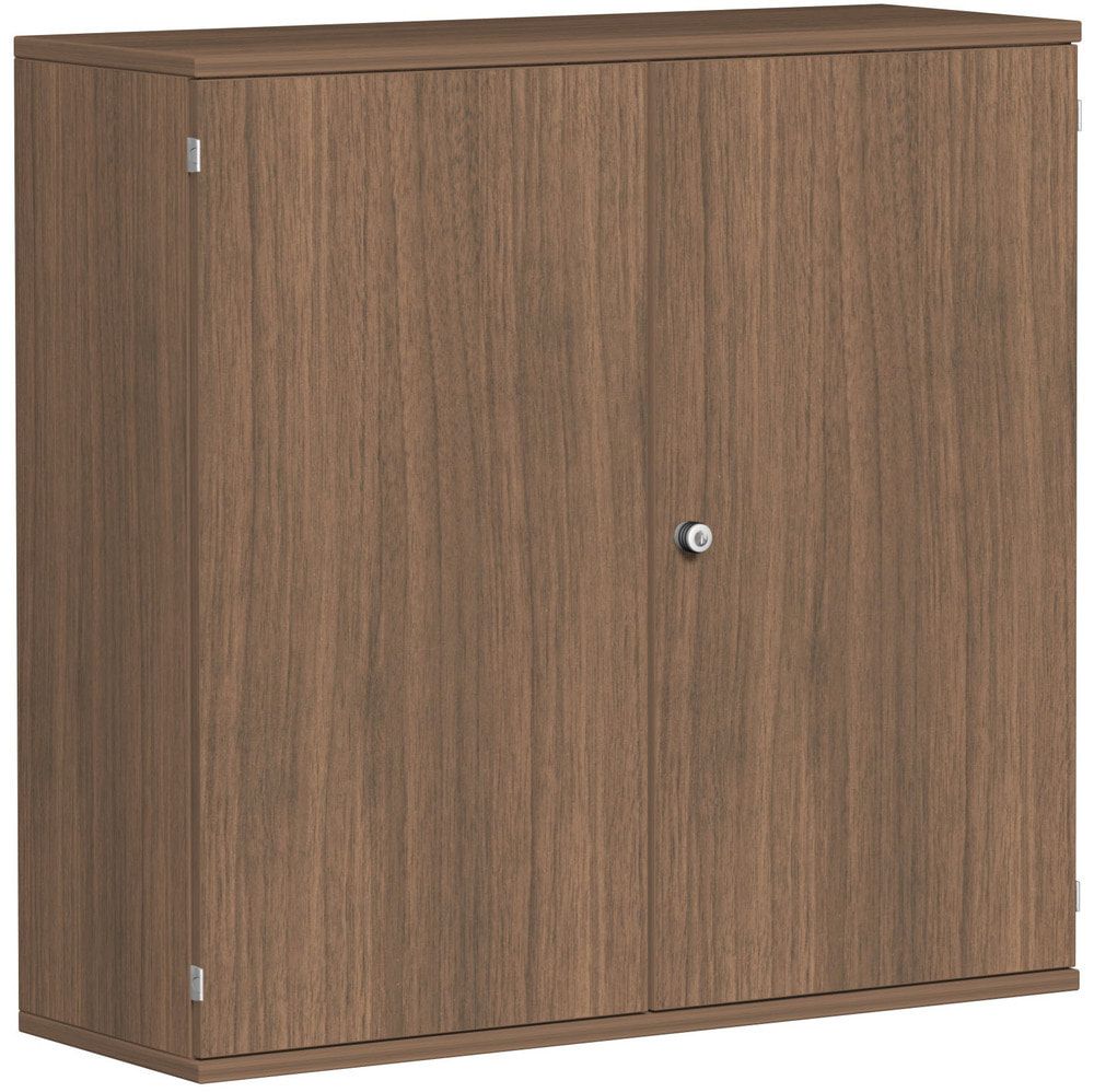 Flügeltürenschrank, Holztüren, 3 Ordnerhöhen, 2 Dekor-Einlegeböden, 1.152 x 1.000 x 425 mm (HxBxT), Frontfarbe Ahorn, Korpusfarbe Ahorn