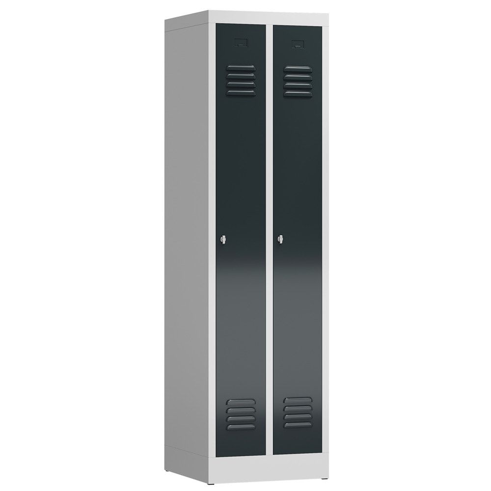 Garderobenschrank, Garderobenspind, 2 Abteile, 1.800 x 500 x 500 mm (HxBxT), Stahl, Drehriegelverschluss, Korpus: lichtgrau, Front: anthrazitgrau
