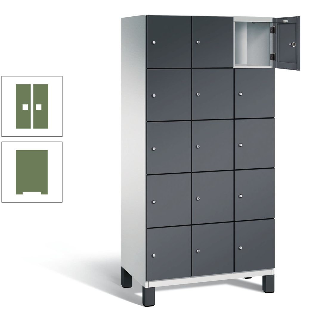 Fächerschrank, Stahlschrank, 15 Fächer, Türöffnungsbegrenzer, Füße, 1.980 x 900 x 525 mm (HxBxT), Korpus anthrazitgrau, Front anthrazitgrau
