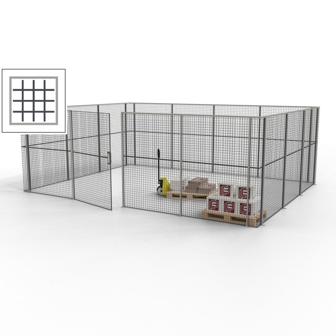 Maschinen Schutzgitter - Hallentrennwand - Sicherheitszaun - Tür - 21 m - 2.200 x 6.400 x 4.900 mm (HxBxT) - enzianblau