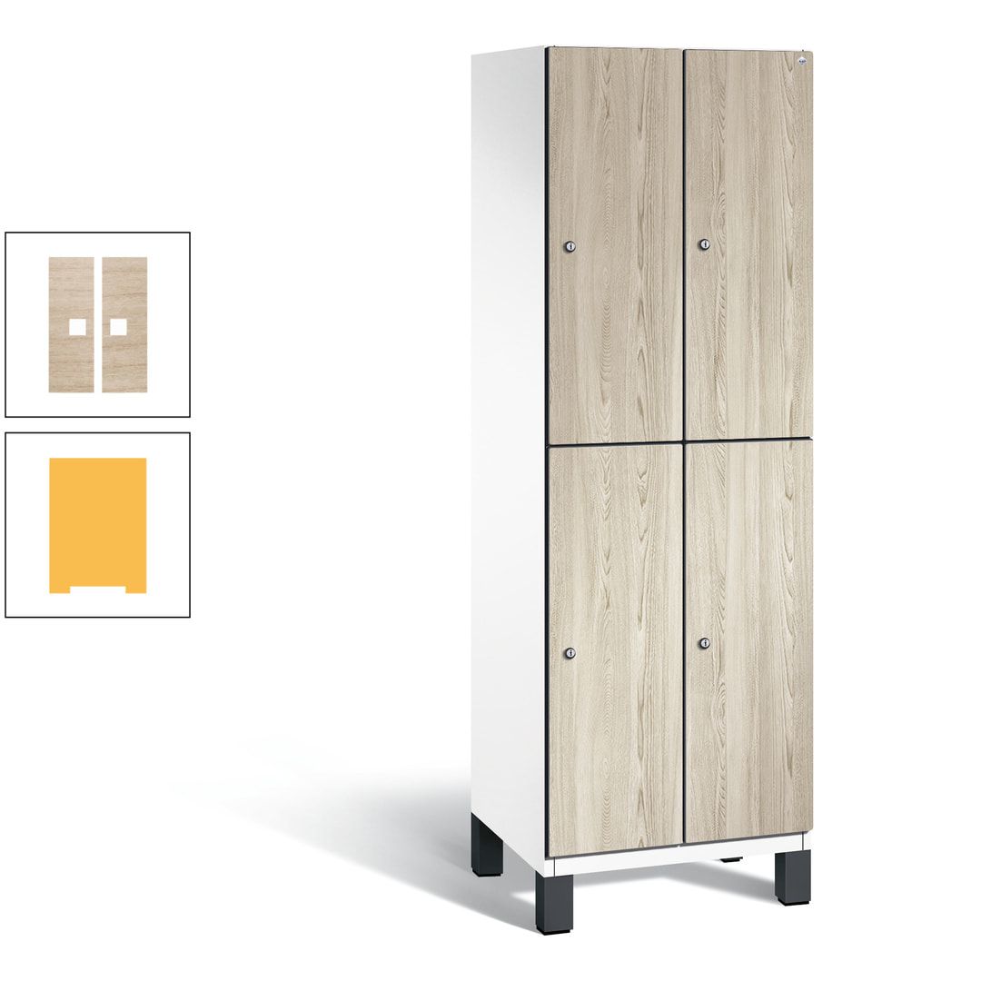Fächerschrank, Garderobenschrank, mit Füßen, 2 Abteile, 1.980 x 600 x 525 mm (HxBxT), Korpus anthrazitgrau, Tür Donau-Ahorn