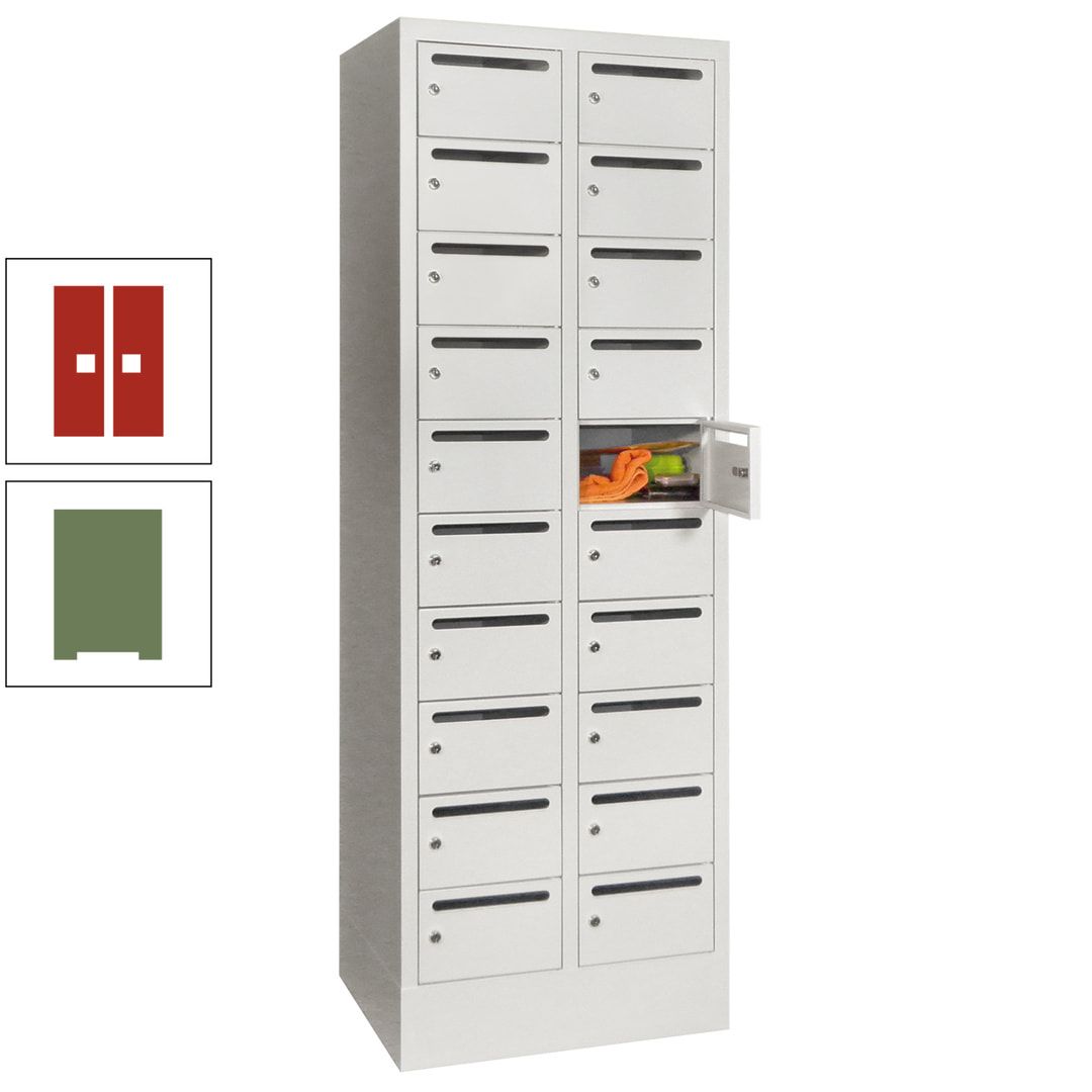 Postverteilerschrank, Schließfachschrank, 2 Abteile a 300 mm, 20 Fächer, 1.850 x 600 x 500 mm (HxBxT), Korpus anthrazitgrau, Front anthrazitgrau