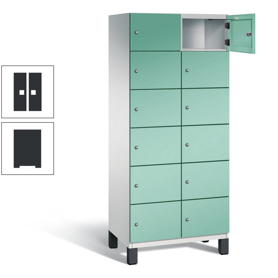 Fächerschrank, Stahlschrank, 12 Fächer, Türöffnungsbegrenzer, Füße, 1.980 x 800 x 525 mm (HxBxT), Korpus anthrazitgrau, Front anthrazitgrau