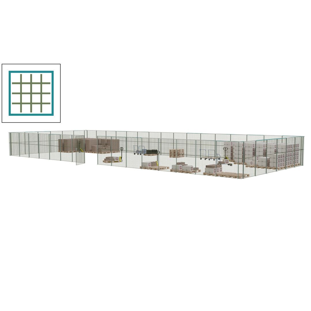 Maschinen Schutzgitter - Hallentrennwand - Sicherheitszaun - Tür - 66 m - 2.200 x 24.400 x 9.400 mm (HxBxT) - enzianblau