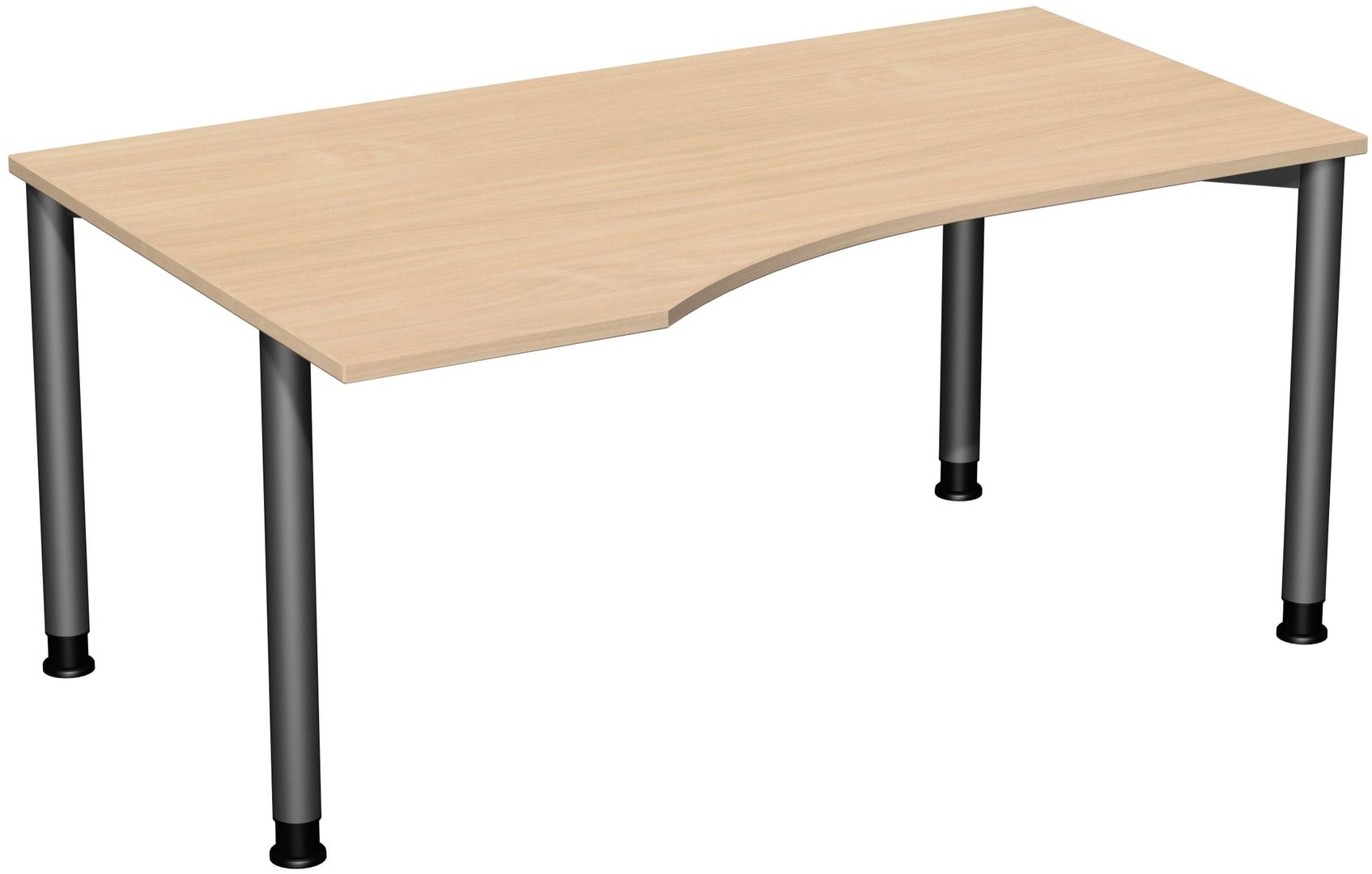 Eckschreibtisch mit einseitig verkürzten Füßen, 4-Fuß Flex, Ecke links, Höhe 680-800 mm, 1.600 x 1.000 mm (BxT), Gestell anthrazit, Ahorn