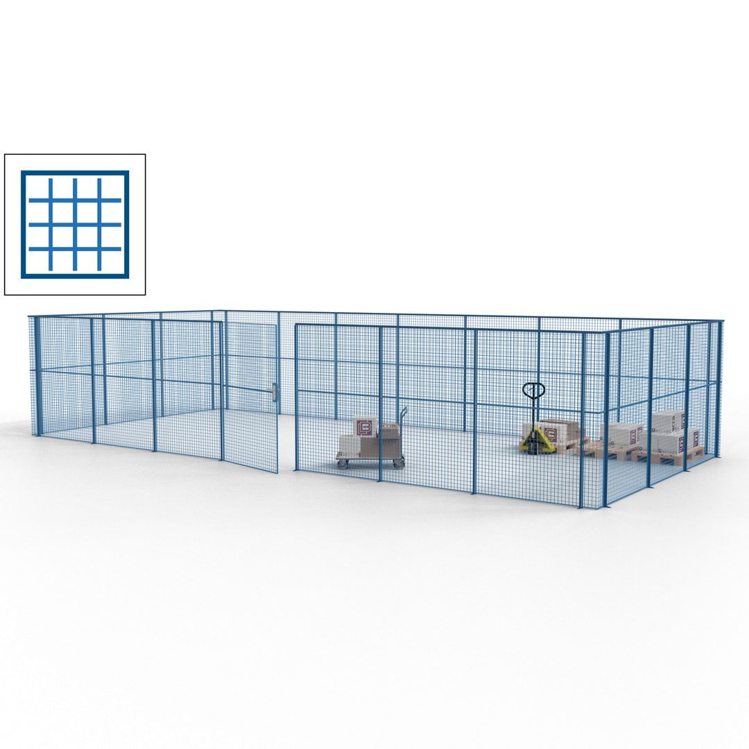 Hallentrennwand - Flügeltür, Gitter - 19 Gitterwände - 2.200 x 10.900 x 4.900 mm (HxBxT) - Perlweiß/reinorange