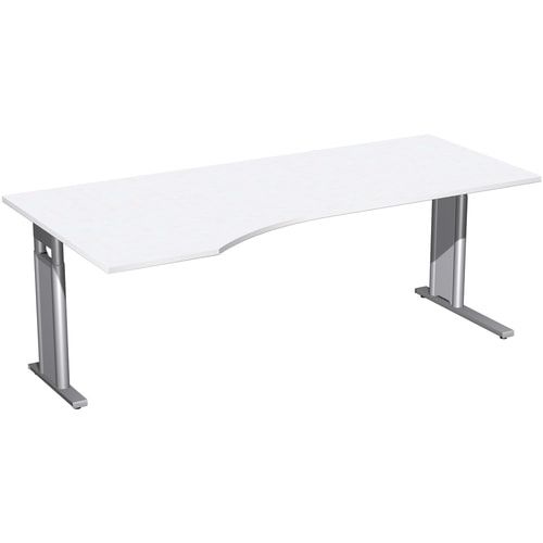 Eckschreibtisch, Ecke links, Füße einseitig verkürzt, C-Fuß Pro, höhenverstellbar, 680-820 x 1.600 x 1.000 mm (HxBxT), Gestell silber, Dekor Ahorn
