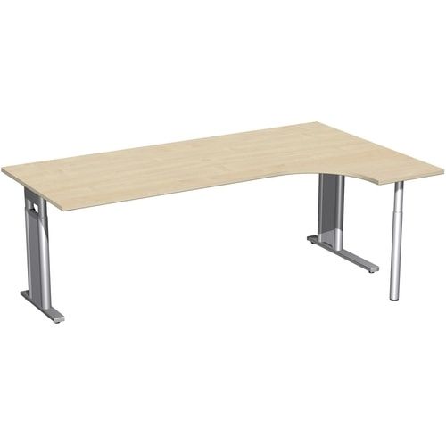 Eckschreibtisch, Ecke rechts, Füße einseitig verkürzt, C-Fuß Pro, höhenverstellbar, 680-820 x 1.600 x 1.200 mm (HxBxT), Dekor Ahorn