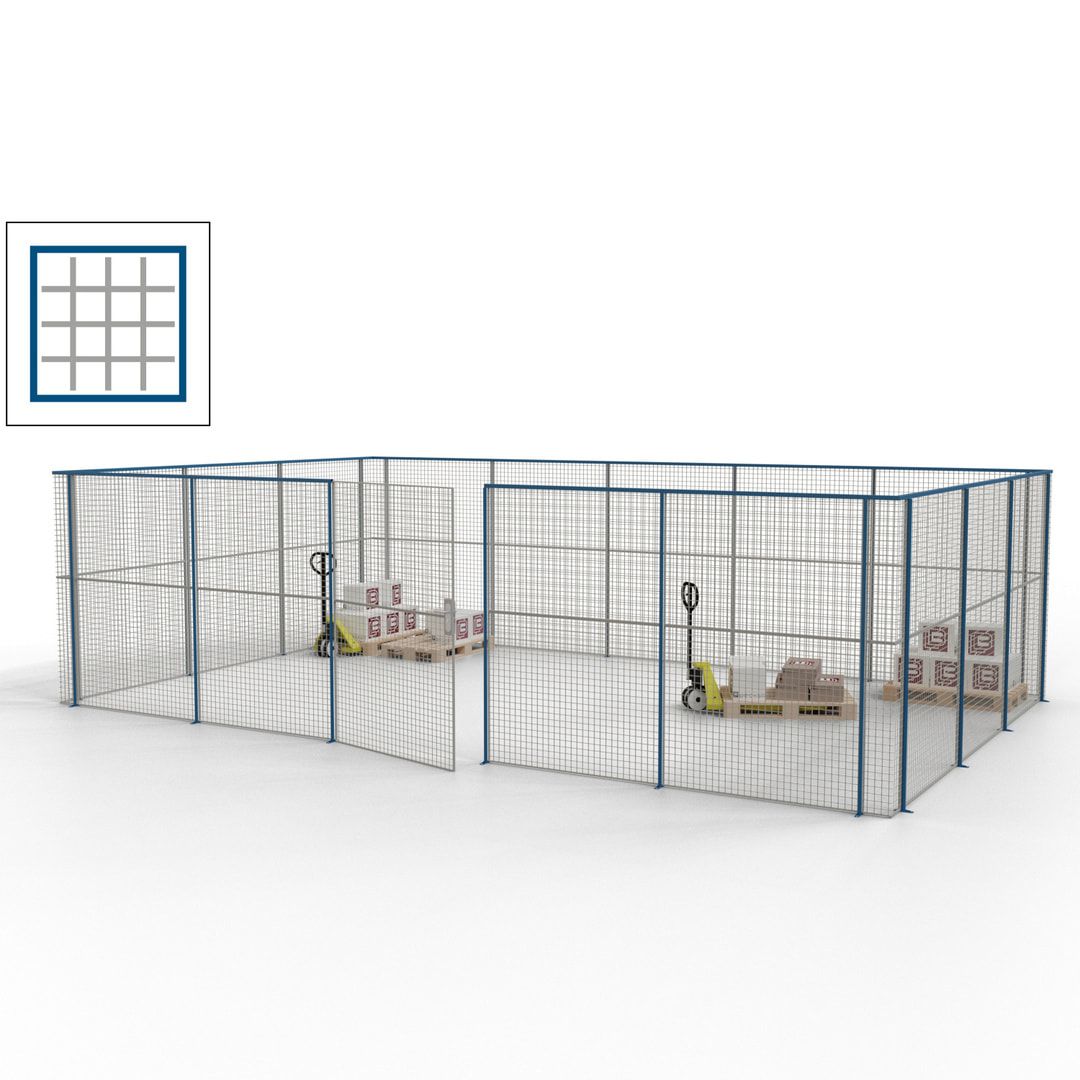 Maschinen Schutzgitter - Hallentrennwand - Sicherheitszaun - Tür - 22 m - 2.200 x 7.900 x 4.900 mm (HxBxT) - enzianblau