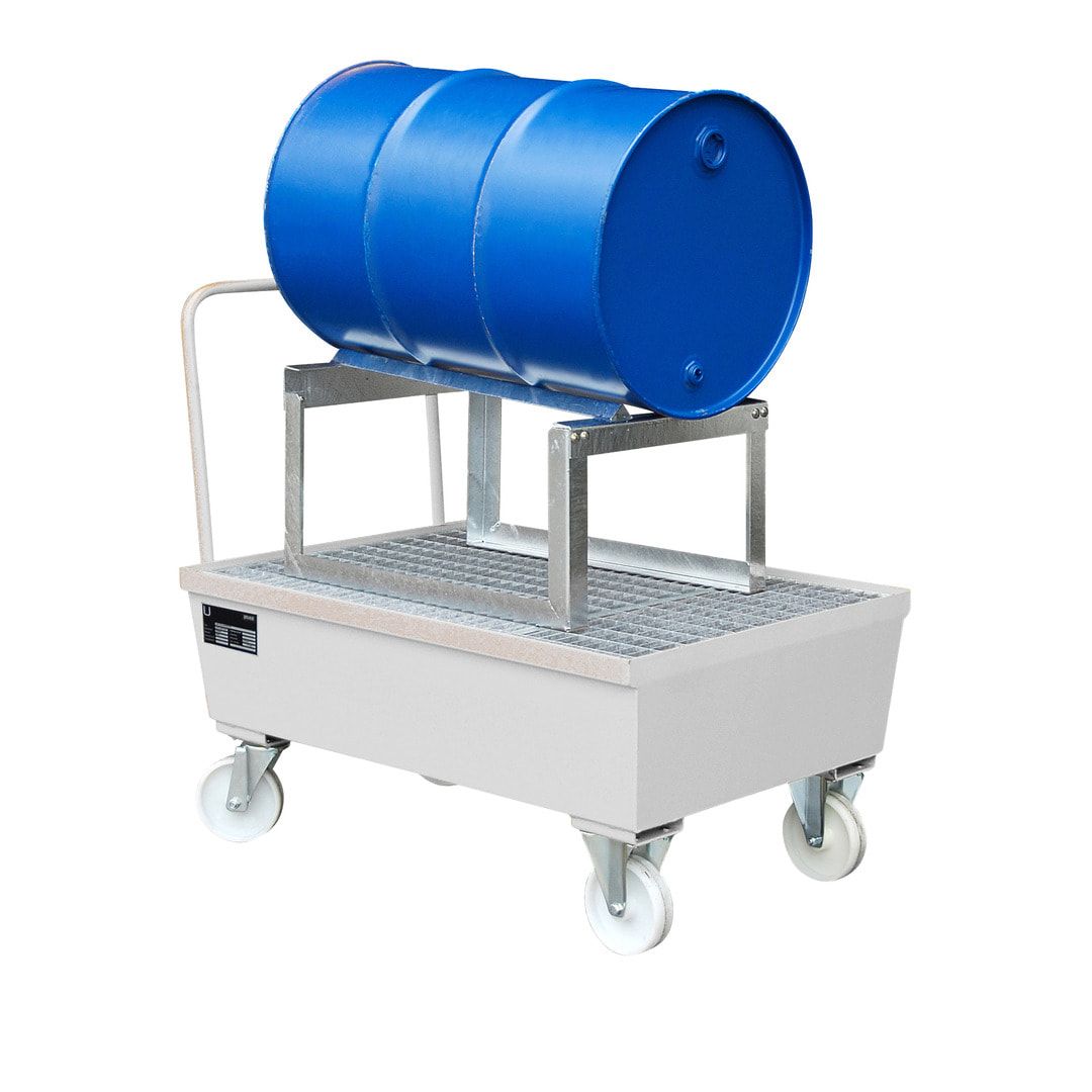BAUER Auffangwanne - 225 l Volumen - Rollen - Griff - Fassauflage - feuerrot
