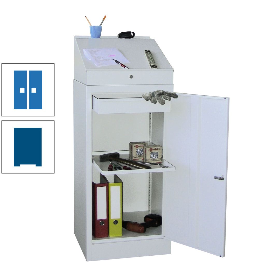 Stehpult mit Schrank - Vollblechtür - Zylinderschloss - 1 Einlegeboden, 1 Schublade - 1.270x500x500 mm (HxBxT) - anthrazitgrau