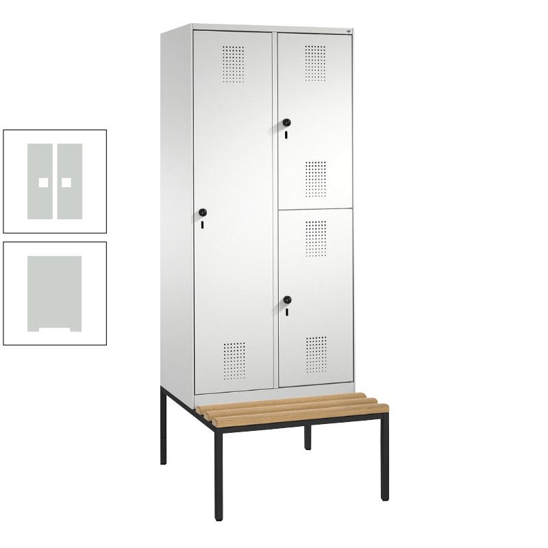 Garderobenschrank, Spind ein- und doppelstöckig Sitzbank, 2 Abteile, 3 Fächer, 2.090 x 800 x 500 mm (HxBxT), Front anthrazitgrau, Korpus anthrazitgrau