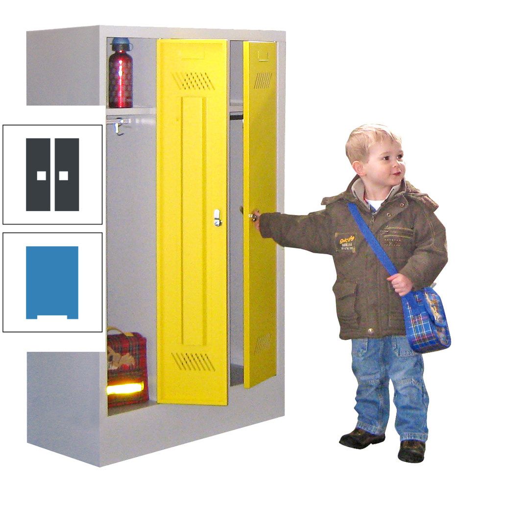 Spindschrank f. Kindergärten - mit Sockel - Höhe 1.300 mm - 2 Abteile a 250 mm - Drehriegel - anthrazitgrau