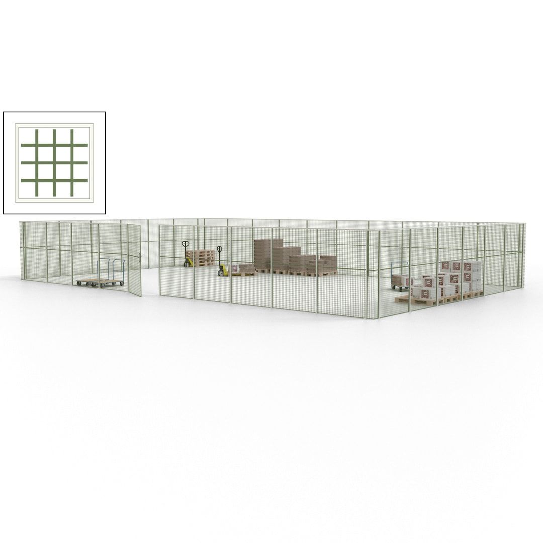 Maschinen Schutzgitter - Hallentrennwand - Sicherheitszaun - Tür - 48 m - 2.200 x 15.400 x 9.400 mm (HxBxT) - enzianblau