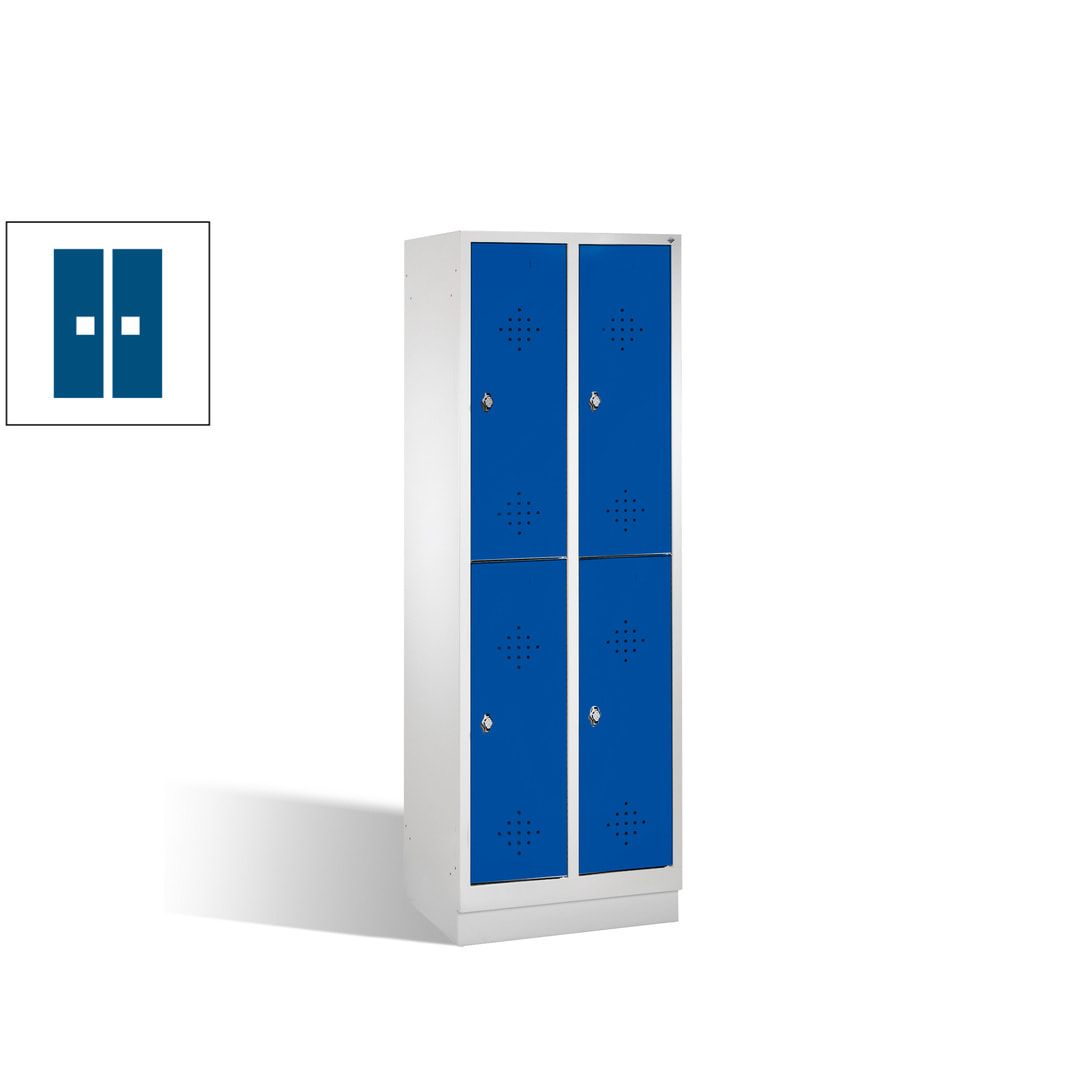 Garderobenschrank, 2 Abteile, 4 Fächer, 1.800 x 610 x 500 mm (HxBxT), Drehriegel, Sockel, Korpus lichtgrau, Türen anthrazitgrau