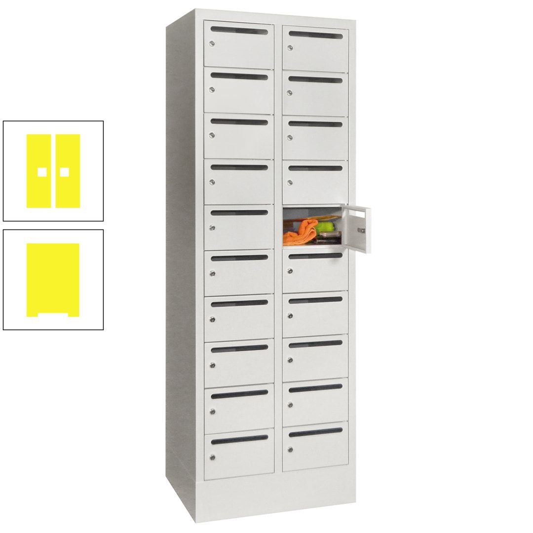 Postverteilerschrank, Schließfachschrank, 2 Abteile a 300 mm, 20 Fächer, 1.850 x 600 x 500 mm (HxBxT), Korpus anthrazitgrau, Front anthrazitgrau