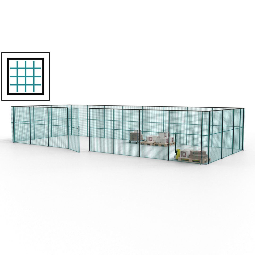 Maschinen Schutzgitter - Hallentrennwand - Sicherheitszaun - Tür - 33 m - 2.200 x 12.400 x 4.900 mm (HxBxT) - enzianblau