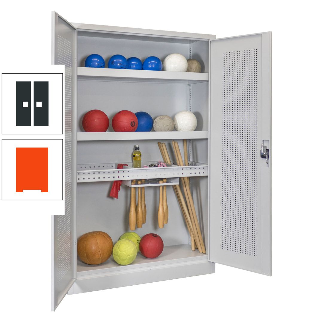 Sportschrank - Lochfeldtüren - Variante 2 - 1.950x1.200x500 mm (HxBxT) - anthrazitgrau
