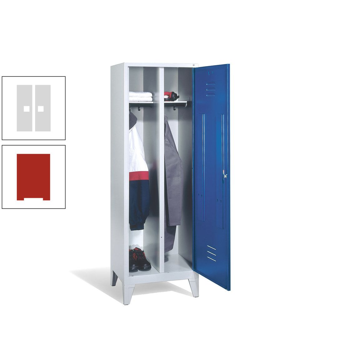 Doppel-Spind mit Großtür, Garderobenschrank mit Füßen, 2 Abteile a 300 mm, Korpus anthrazitgrau, Tür anthrazitgrau, 1.850 x 610 x 500 mm (HxBxT)