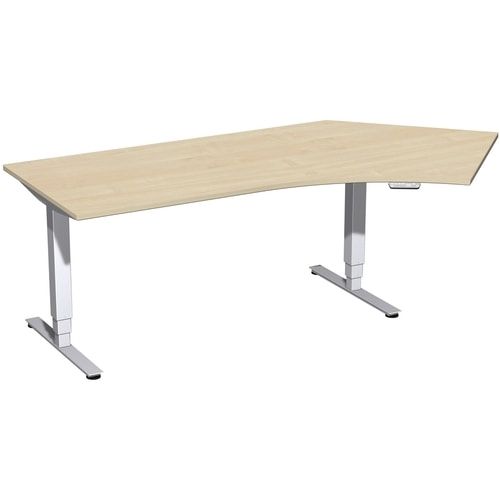 Winkelschreibtisch, Winkel rechts, Elektro Pro+, elektronisch höhenverstellbar, 625-1.285 x 2.166 x 1.130 mm (HxBxT), Gestell silber, Dekor Ahorn