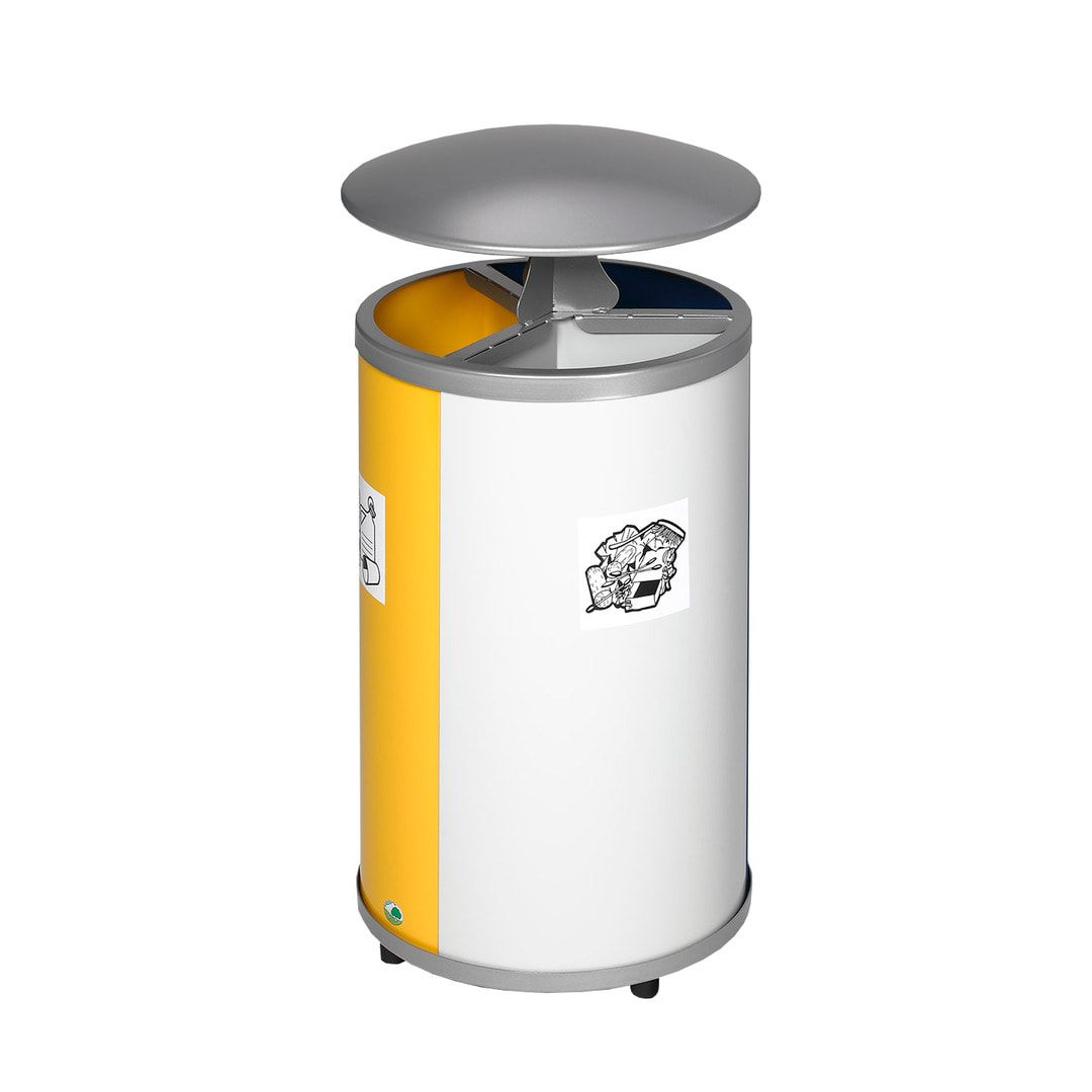 Runde Wertstoffstation mit Dach - Edelstahl - Volumen 3 x 30 l
