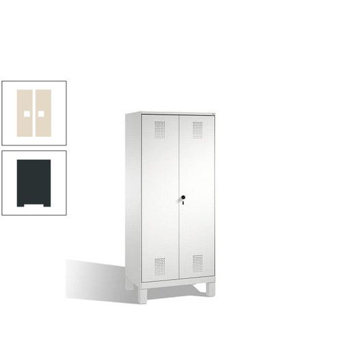 Doppel-Spind, Doppeltüren, Garderobenschrank mit Füßen, 2 Abteile a 400 mm, Korpus anthrazitgrau, Tür anthrazitgrau, 1.850 x 800 x 500 mm (HxBxT)