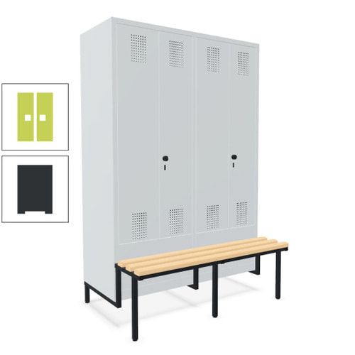 Doppel-Spind, Garderobenschrank, Buche Sitzbank integriert, 4 Abteile 300 mm, Korpus anthrazitgrau, Tür anthrazitgrau, 1.850 x 1.200 x 815 mm (HxBxT)