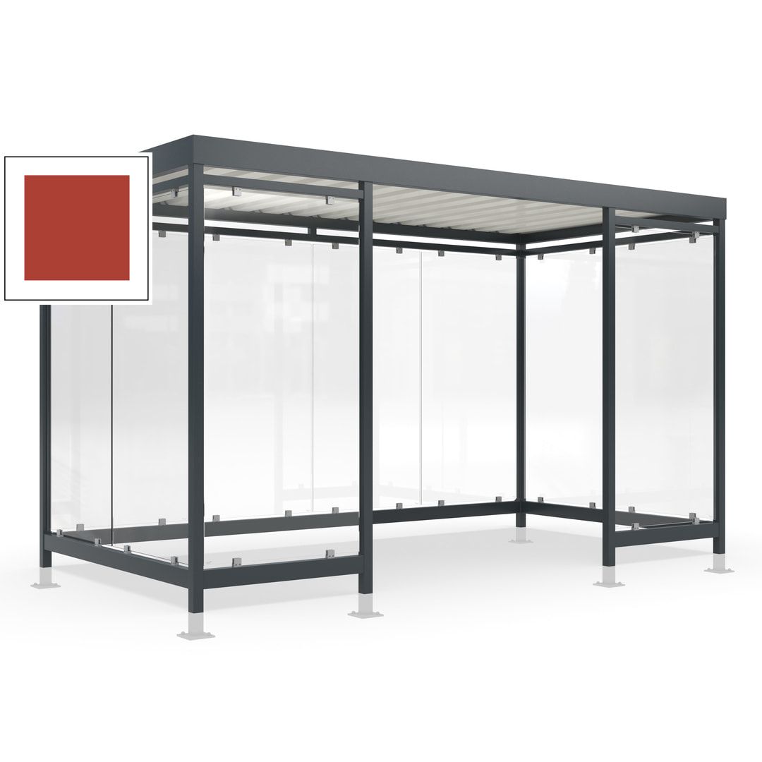 Raucherunterstand für 12-13 Personen, Bushaltestelle, mit Überpflasterung, 2.440 x 4.195 x 2.165 mm (HxBxT), 10 Wände, Achatgrau