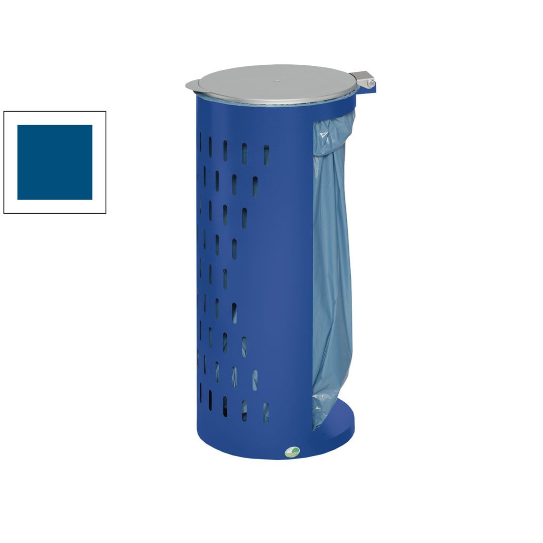 Müllsackhalter - mit Klapptür - gelochter Korpus - rund - Volumen 80 l - 850 x 380 x 440 mm (HxBxT) - Antik silber