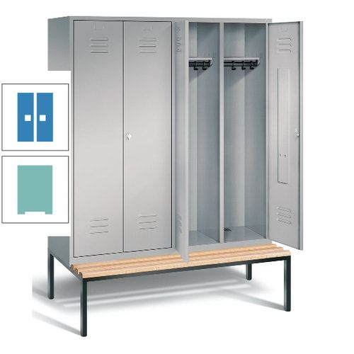 Doppel-Spindschrank, Buche Sitzbank untergebaut, 4 Abteile a 400 mm, Korpus lichtgrau, Tür anthrazitgrau, 2.090 x 1.590 x 815 mm (HxBxT)