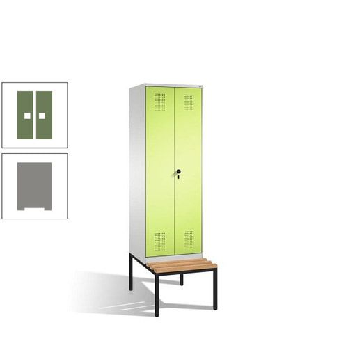 Doppel-Spind, Garderobenschrank, Buche Sitzbank untergebaut, 2 Abteile a 300 mm, Korpus anthrazitgrau, Tür anthrazitgrau, 2.090 x 600 x 815 mm (HxBxT)