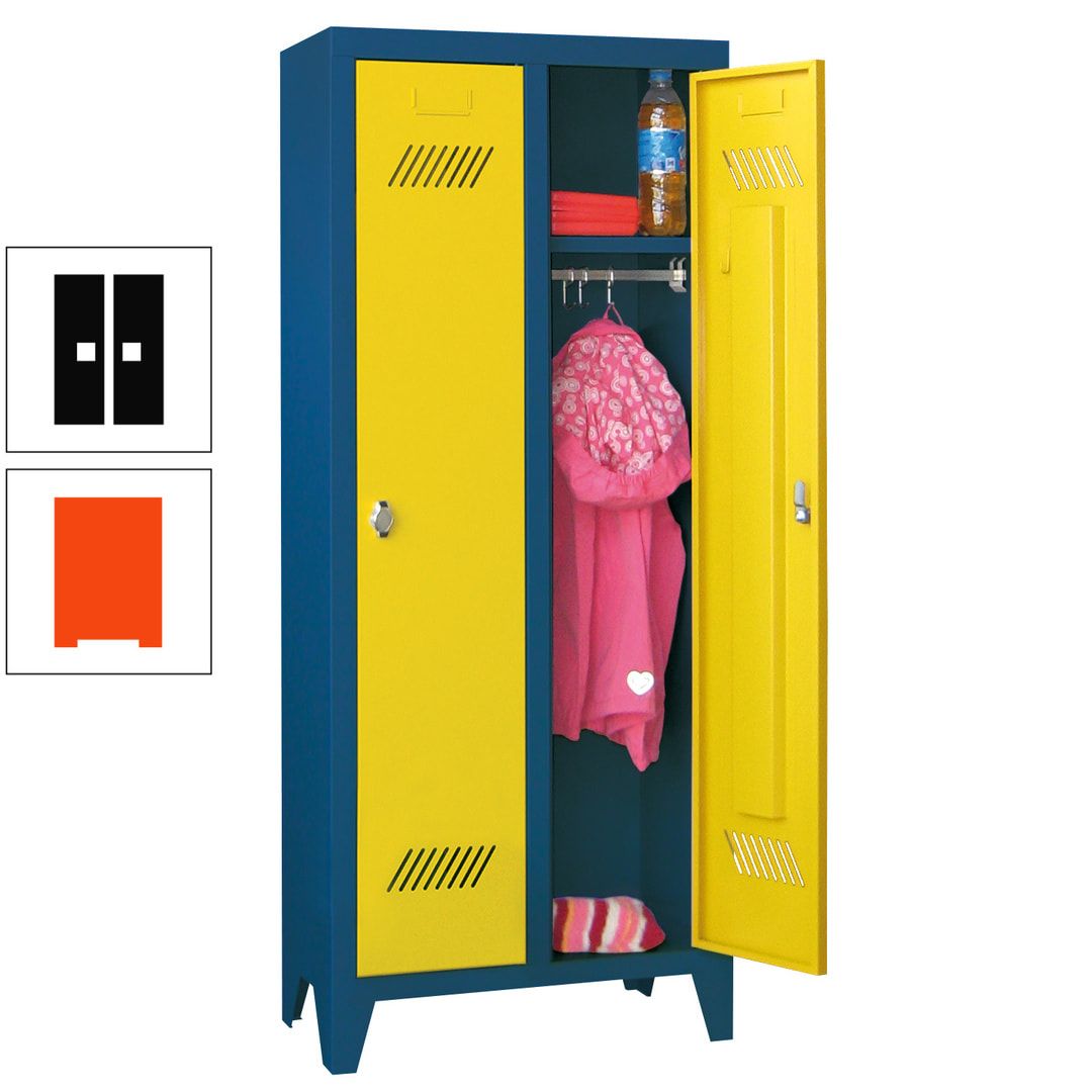 Spindschrank f. Kindergärten - mit Füßen - Höhe 1.300 mm - 2 Abteile a 250 mm - Zylinderschloss - anthrazitgrau
