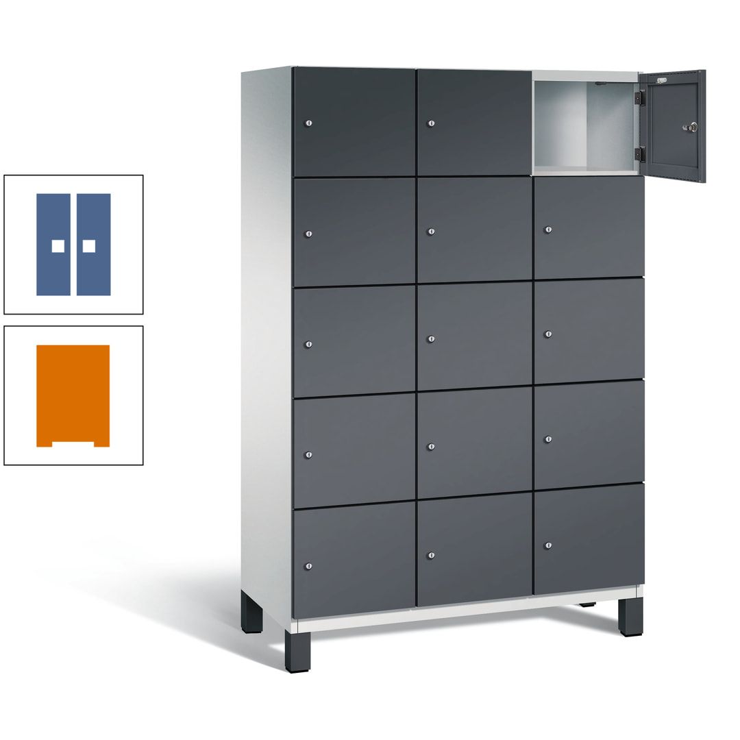 Fächerschrank, Stahlschrank, 15 Fächer, Türöffnungsbegrenzer, Füße, 1.980 x 1.200 x 525 mm (HxBxT), Korpus anthrazitgrau, Front anthrazitgrau