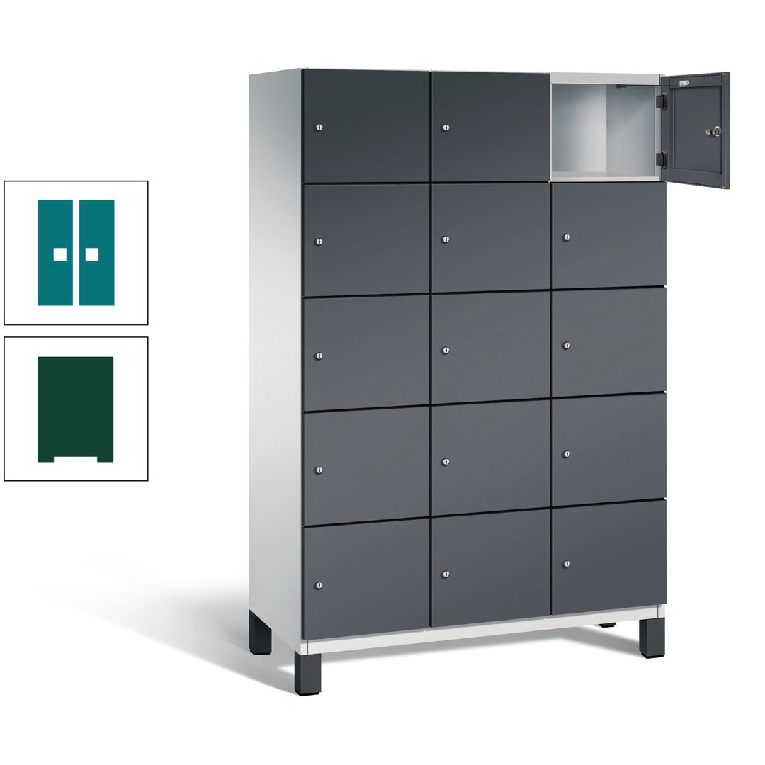 Fächerschrank, Stahlschrank, 15 Fächer, Türöffnungsbegrenzer, Füße, 1.980 x 1.200 x 525 mm (HxBxT), Korpus anthrazitgrau, Front anthrazitgrau