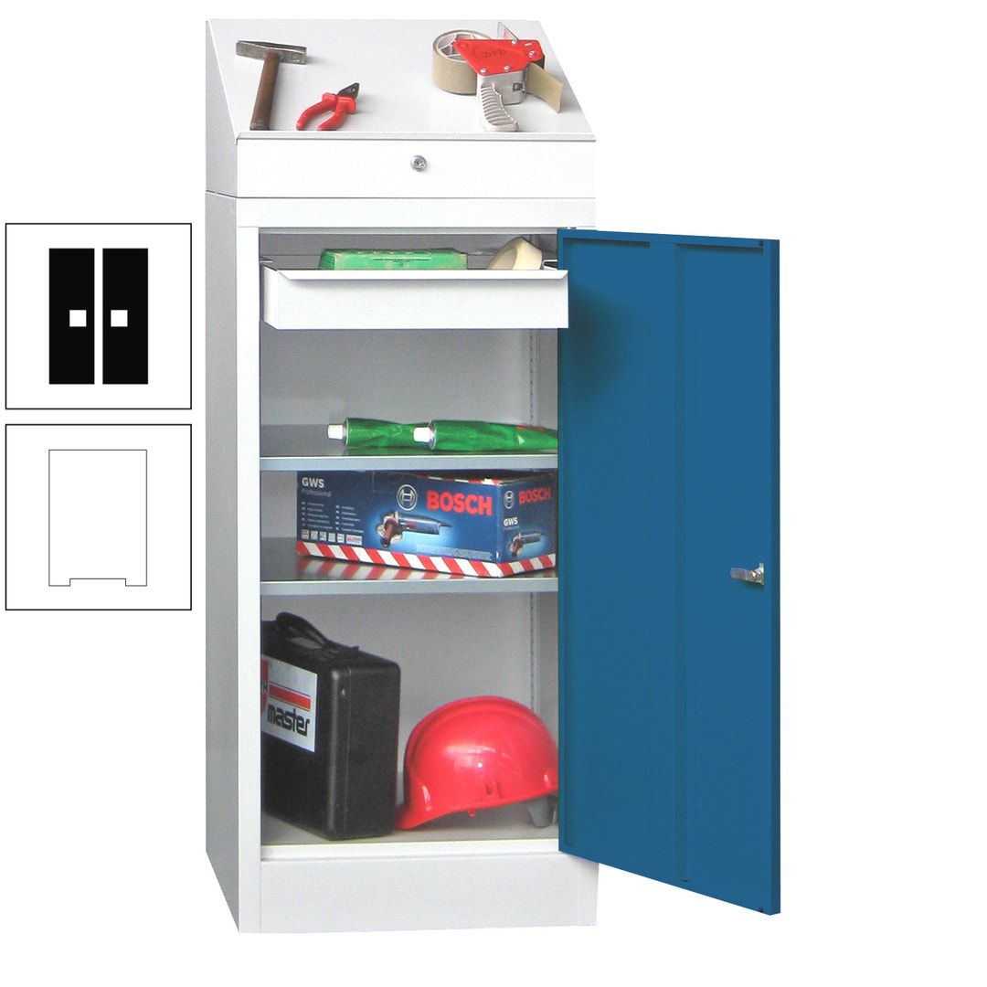 Stehpult mit Schrank - Vollblechtür - 1 Einlegeboden, 1 Ausziehboden, 1 Schublade - 1.270x500x500 mm (HxBxT) - anthrazitgrau