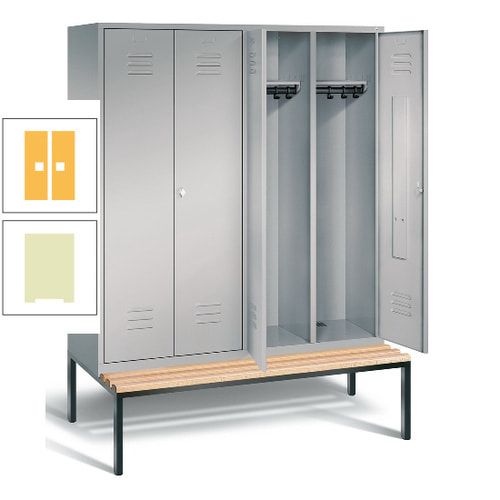 Doppel-Spindschrank, Buche Sitzbank untergebaut, 4 Abteile a 400 mm, Korpus lichtgrau, Tür anthrazitgrau, 2.090 x 1.590 x 815 mm (HxBxT)