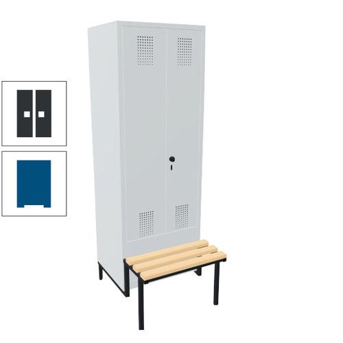Doppel-Spind, Garderobenschrank, Buche Sitzbank integriert, 2 Abteile a 400 mm, Korpus anthrazitgrau, Tür anthrazitgrau, 1.850 x 800 x 815 mm (HxBxT)