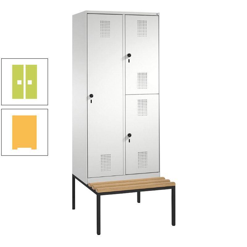 Garderobenschrank, Spind ein- und doppelstöckig Sitzbank, 2 Abteile, 3 Fächer, 2.090 x 800 x 500 mm (HxBxT), Front anthrazitgrau, Korpus anthrazitgrau