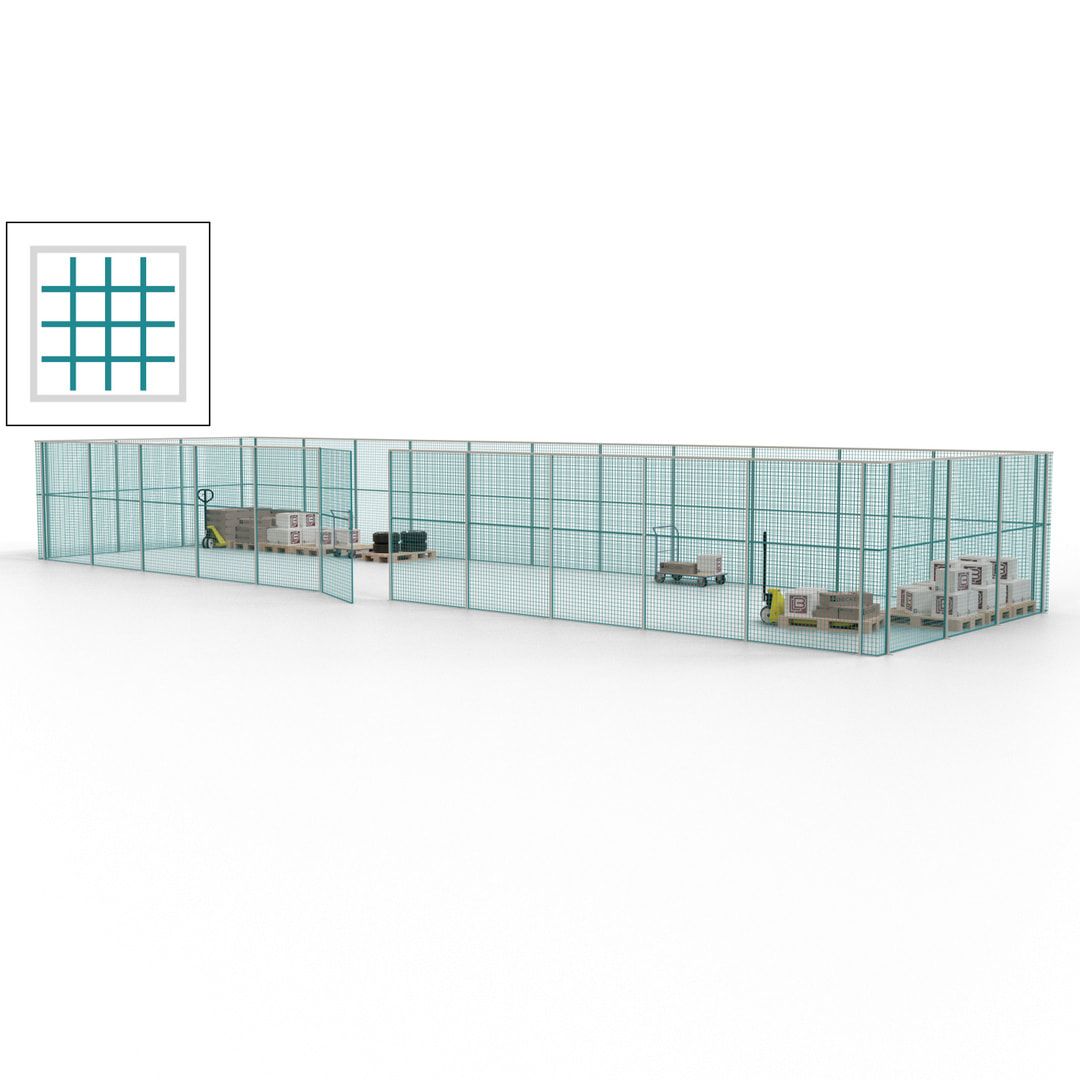 Maschinen Schutzgitter - Hallentrennwand - Sicherheitszaun - Tür - 42 m - 2.200 x 16.900 x 4.900 mm (HxBxT) - enzianblau