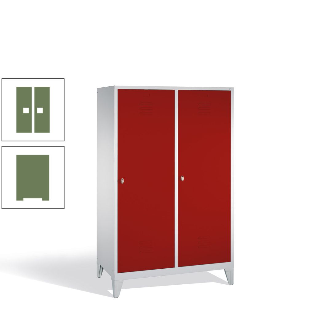 Doppel-Spind mit 2 Großtüren, Garderobenschrank mit Füßen, 4 Abteile a 300 mm, Korpus anthrazitgrau, Tür anthrazitgrau, 1.850 x 1.190 x 500 mm (HxBxT)