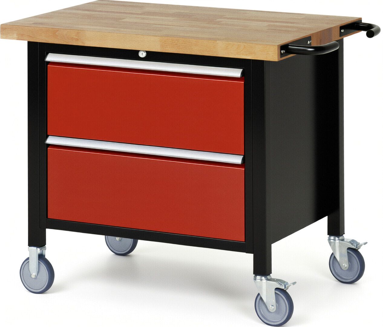 Mobile Werkbank, 2 XL Schubladen - Teilauszug - 270:2 - Höhe 880-1.080 mm - 1.000 x 700 mm - 450 kg - Buche - Anthrazitgrau