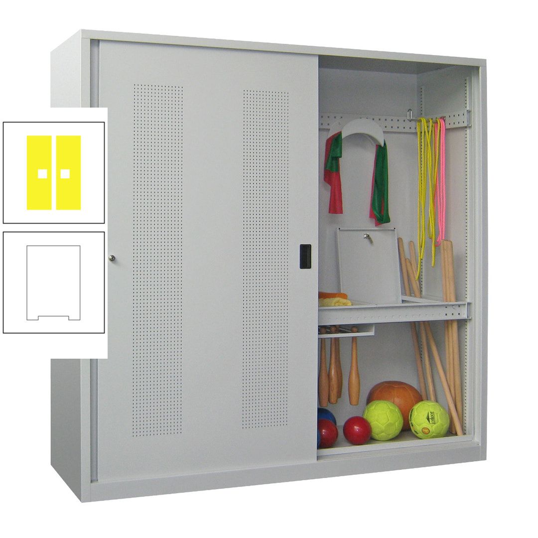 Ballschrank - Schiebetüren mit Lochfeld - Trennwand - 1.950x2.000x600 mm (HxBxT) - anthrazitgrau