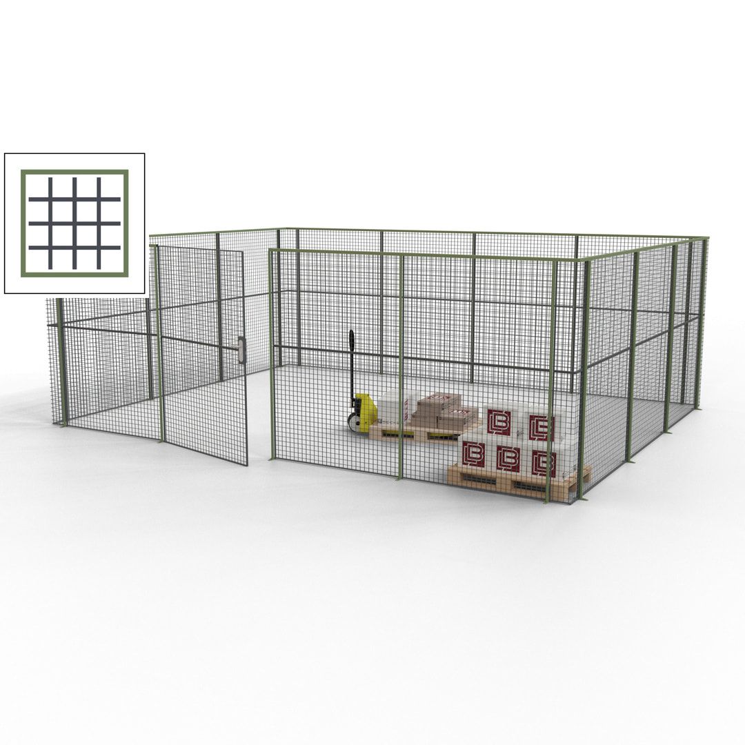 Maschinen Schutzgitter - Hallentrennwand - Sicherheitszaun - Tür - 21 m - 2.200 x 6.400 x 4.900 mm (HxBxT) - enzianblau