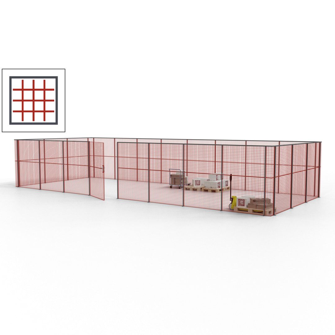 Maschinen Schutzgitter - Hallentrennwand - Sicherheitszaun - Tür - 33 m - 2.200 x 12.400 x 4.900 mm (HxBxT) - enzianblau