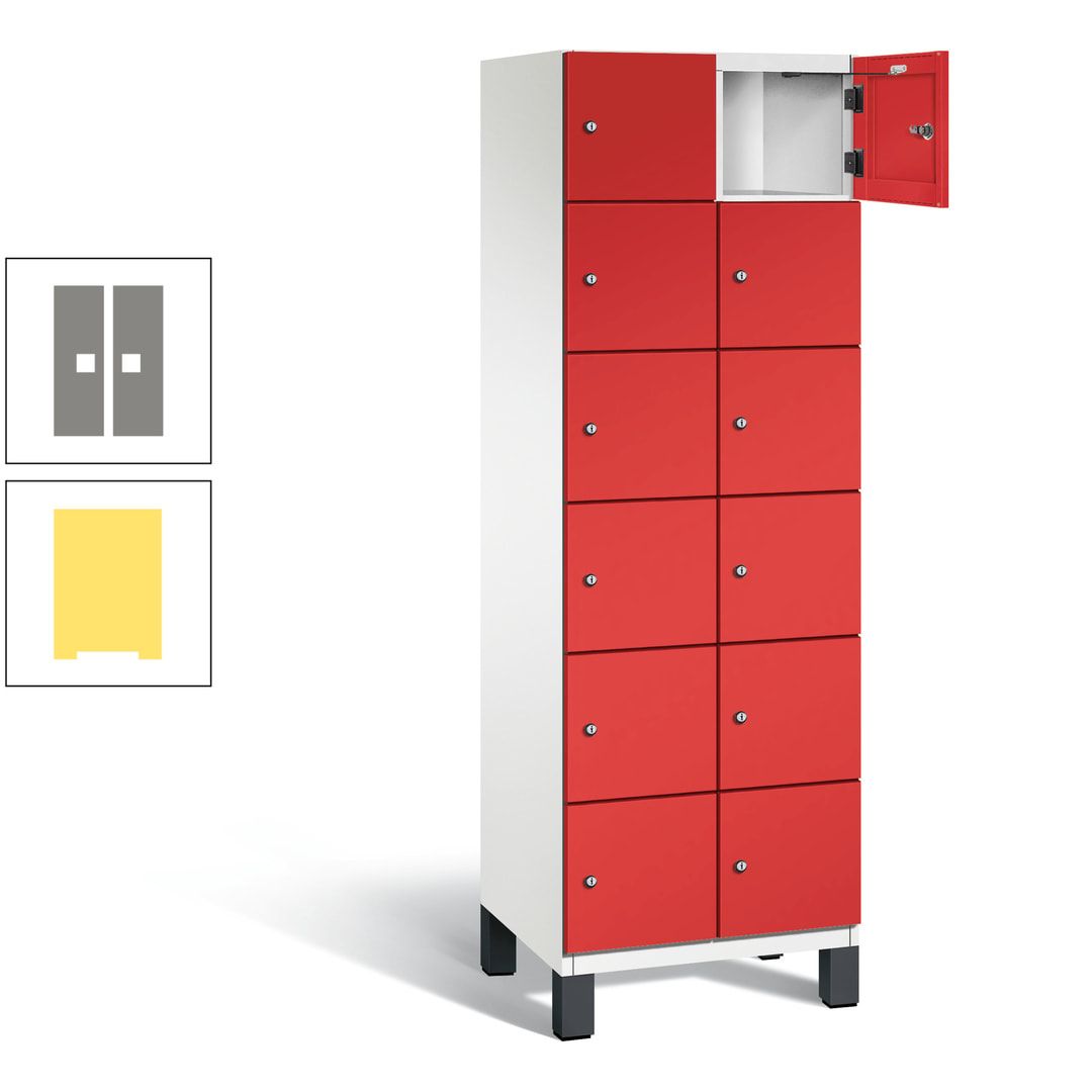 Fächerschrank, Stahlschrank, 12 Fächer, Türöffnungsbegrenzer, Füße, 1.980 x 600 x 525 mm (HxBxT), Korpus anthrazitgrau, Front anthrazitgrau